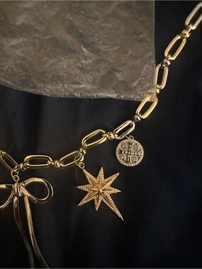 JENNIFER THAMES MIXED METAL Gold-Silver tone  Star Charm Link Necklace